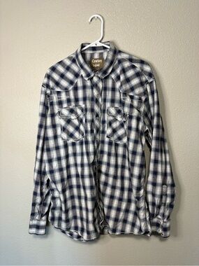 Cowboy Legend Western Pearl Snap Plaid Shirt Mens XXL Blue Long Sleeve Cowboy